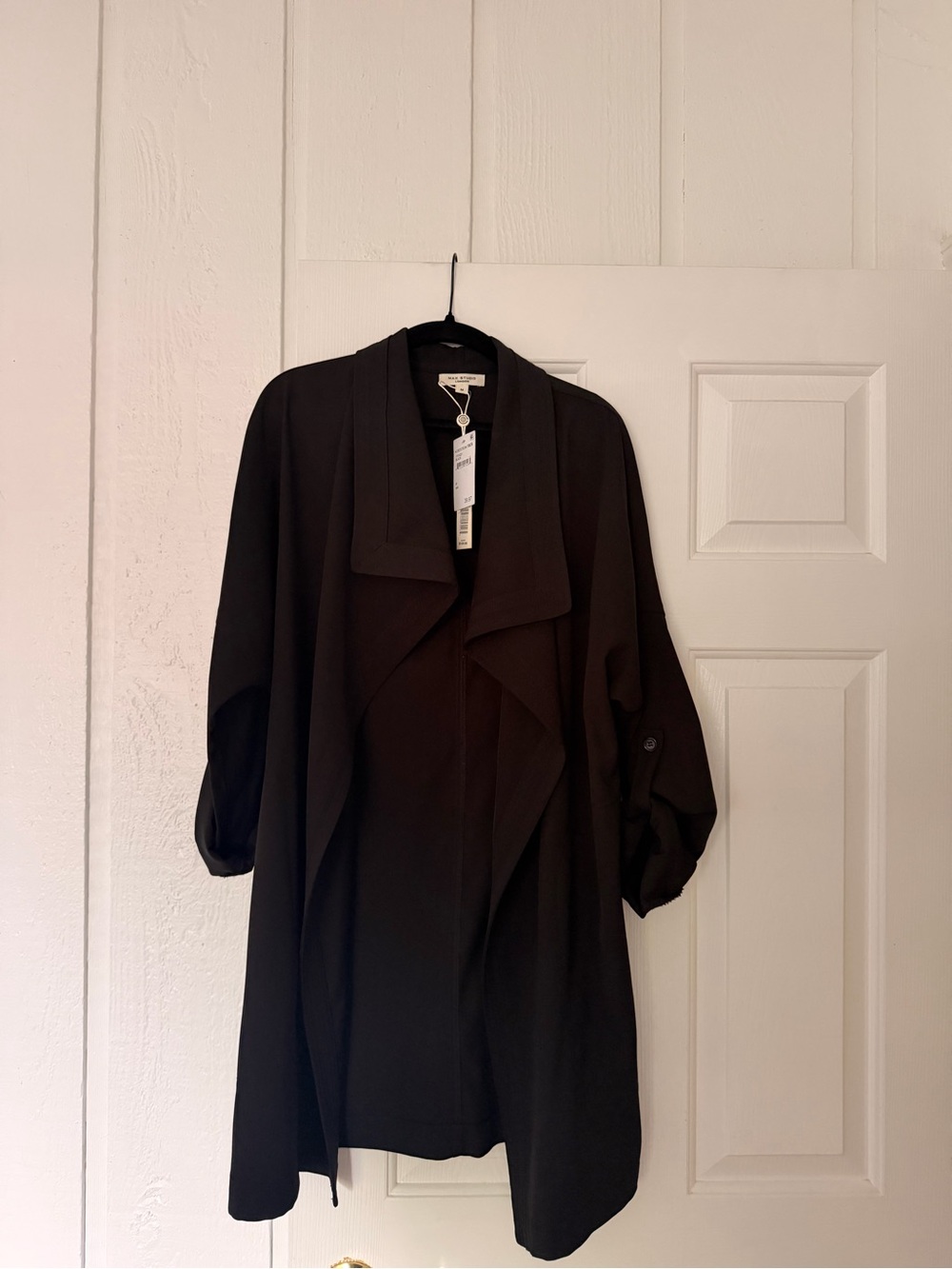 Max Studio Black Open-Front Draped Jacket